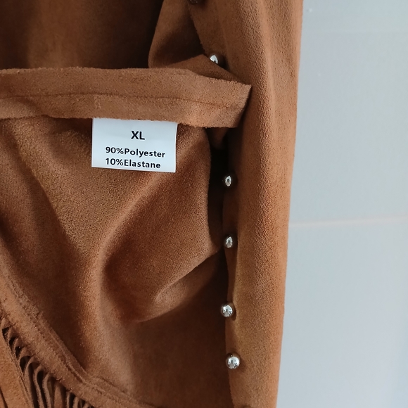 Brown Suede Fringe Vest with Studs - Picture 5 of 6
